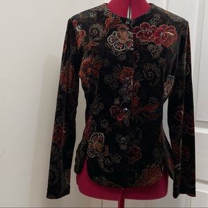 Cold water velvet floral buttons front jacket rhinestone buttons. Size S. Used.